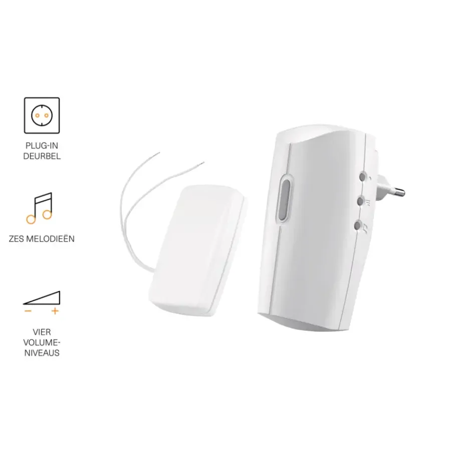 Intercoms & Deurbellen|Elektronische Beveiliging > KlikAanKlikUit Plug-in draadloze deurbelset met zender ACDB-8000BC