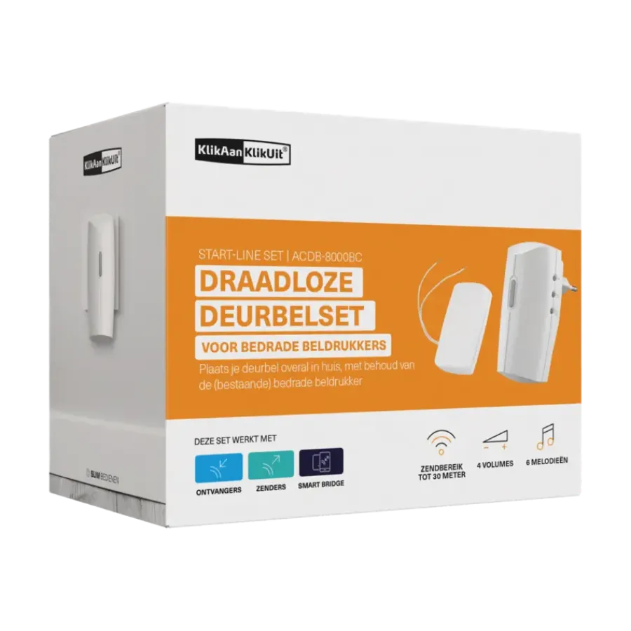 Intercoms & Deurbellen|Elektronische Beveiliging > KlikAanKlikUit Plug-in draadloze deurbelset met zender ACDB-8000BC