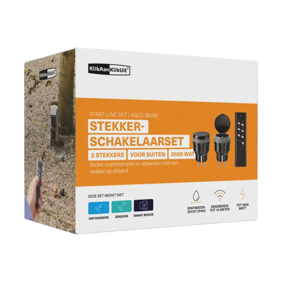 Draadloze Schakelaars|Schakelaars > KlikAanKlikUit schakelset AGC2-3500R met afstandsbediening en 2x stopcontact