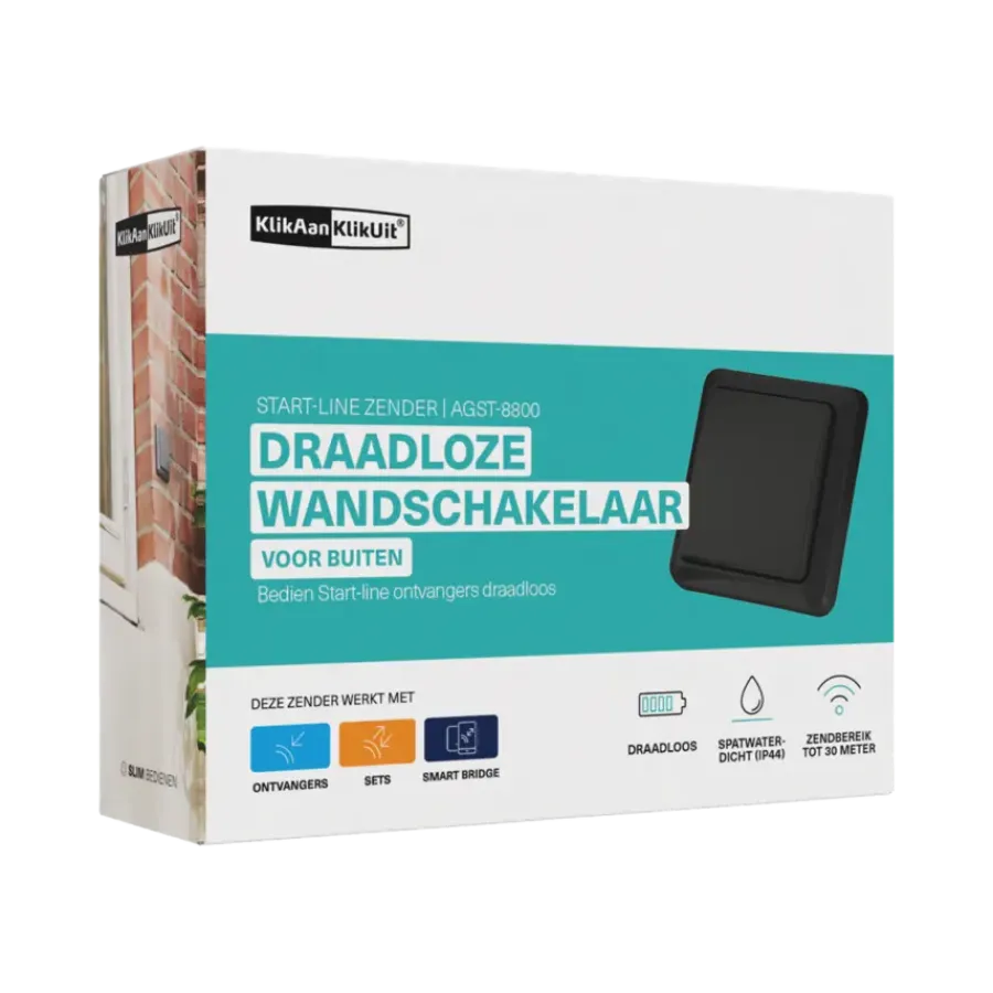 Draadloze Schakelaars|Schakelaars > KlikAanKlikUit Wandschakelaar AGST-8800 Grijs Buiten