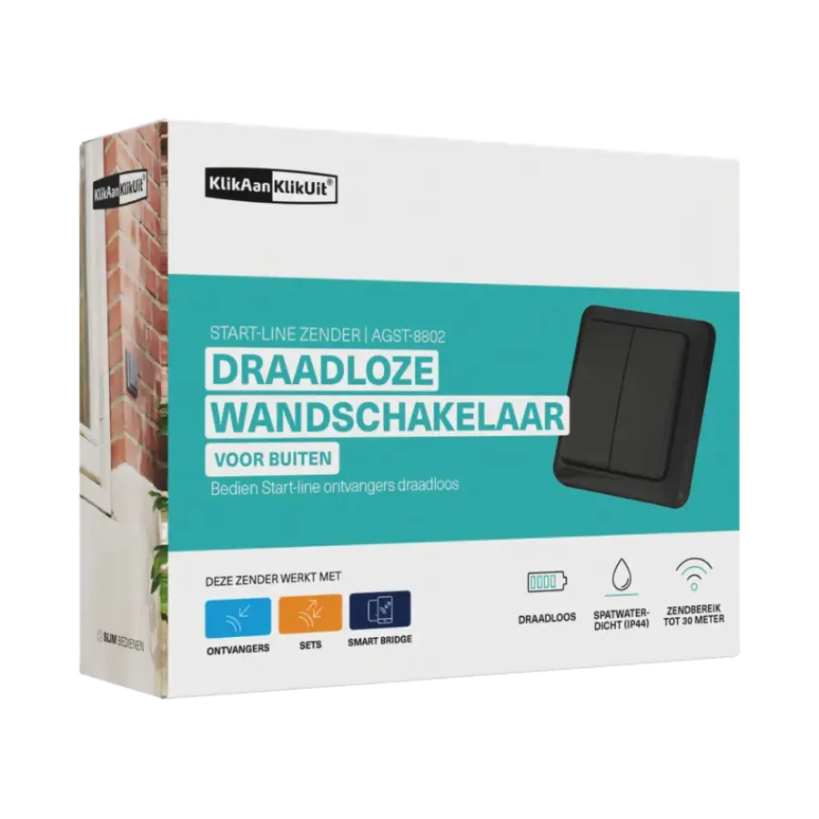 Draadloze Schakelaars|Schakelaars > KlikAanKlikUit Wandschakelaar Dubbel AGST-8802 Grijs Buiten