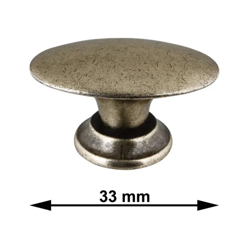 Knop Ovaal messing antiek 33mm