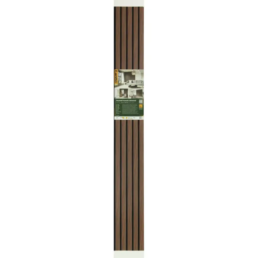 Akoestische Wandpanelen|Viltpanelen > Cando Green Lattenwand Decowall Acoustic Advanced walnoot 260x30cm, 2 stuks (1.56m2)