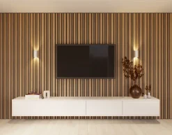 Akoestische Wandpanelen|Viltpanelen > CanDo Lattenwand Decowall Acoustic Blend brons eiken, combinatie van verschillende breedtes, 260x30cm, 2 stuks (1.56m2)