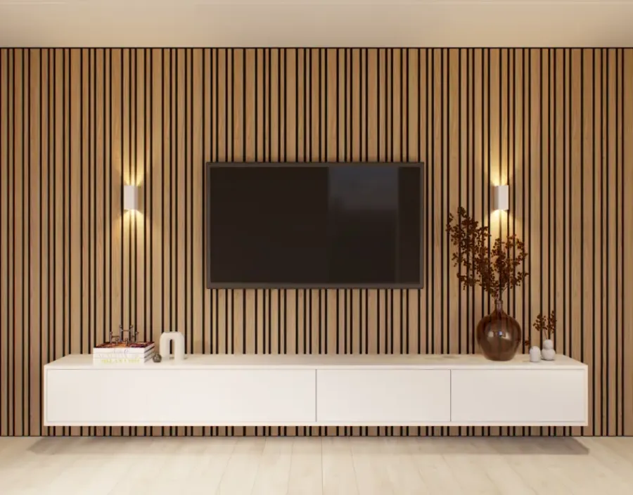 Akoestische Wandpanelen|Viltpanelen > CanDo Lattenwand Decowall Acoustic Blend brons eiken, combinatie van verschillende breedtes, 260x30cm, 2 stuks (1.56m2)