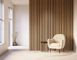 Akoestische Wandpanelen|Viltpanelen > CanDo Lattenwand Decowall Acoustic Blend brons eiken, combinatie van verschillende breedtes, 260x30cm, 2 stuks (1.56m2)