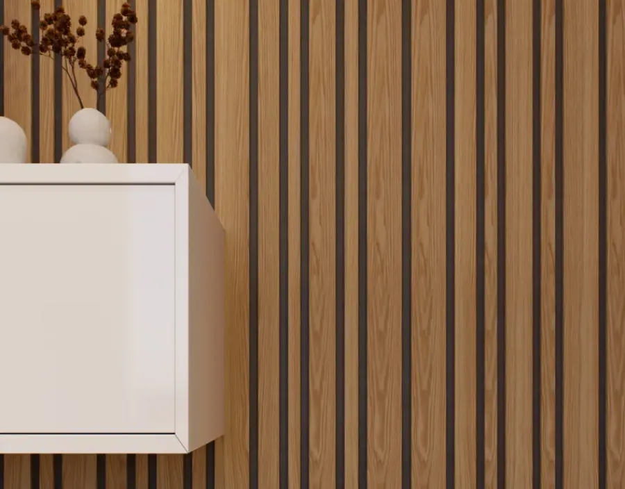 Akoestische Wandpanelen|Viltpanelen > CanDo Lattenwand Decowall Acoustic Blend brons eiken, combinatie van verschillende breedtes, 260x30cm, 2 stuks (1.56m2)