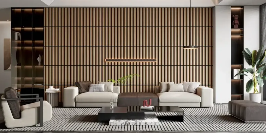 Akoestische Wandpanelen|Wandpanelen > Silentlines Lattenwand tegel 55,3x55,3 cm licht eiken, dikte 22 mm - 2 stuks (0,612m²)