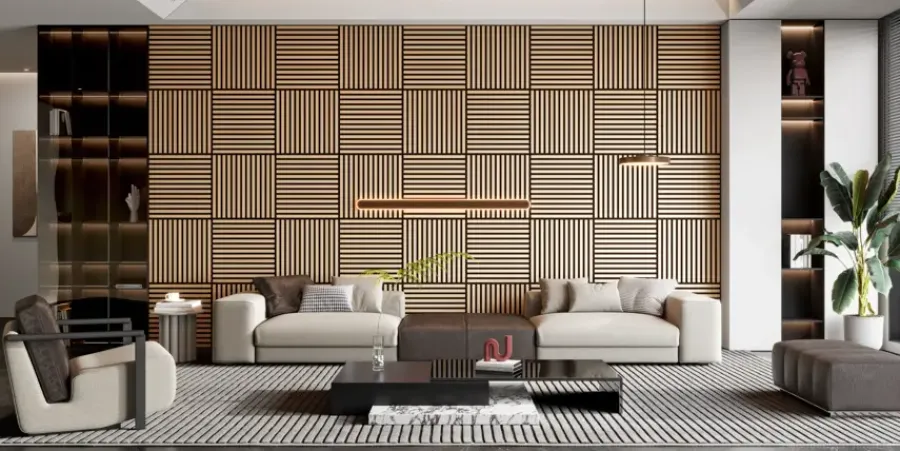 Akoestische Wandpanelen|Wandpanelen > Silentlines Lattenwand tegel 55,3x55,3 cm licht eiken, dikte 22 mm - 2 stuks (0,612m²)