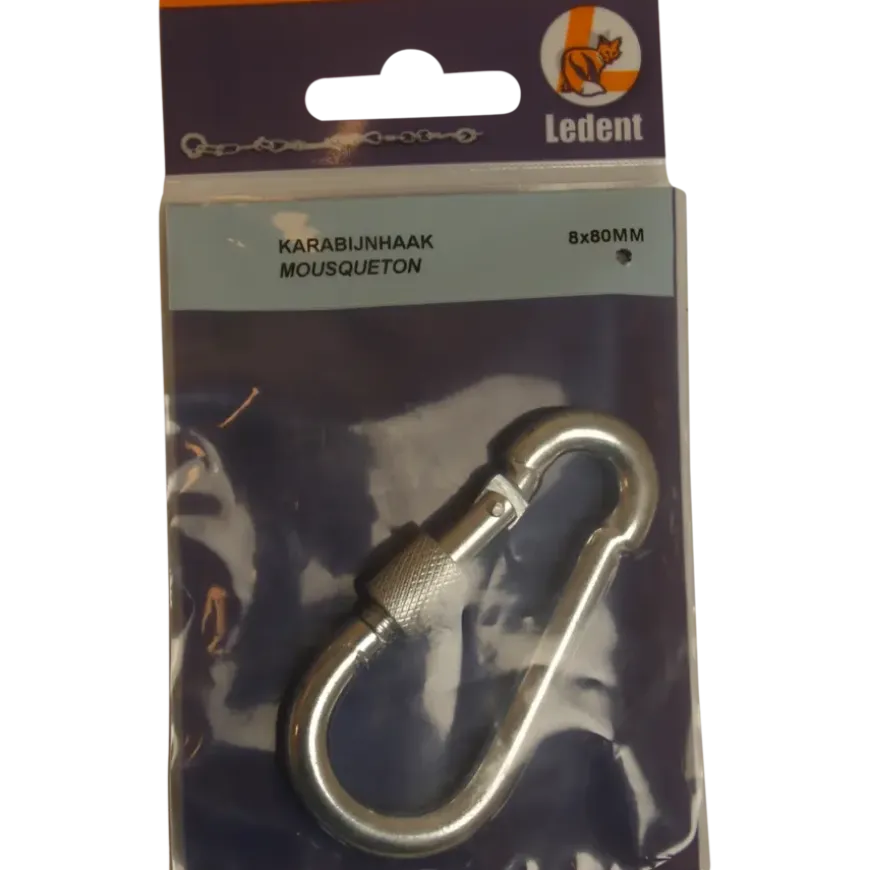 Ledent karabijnhaak met moer verzinkt 80 mm