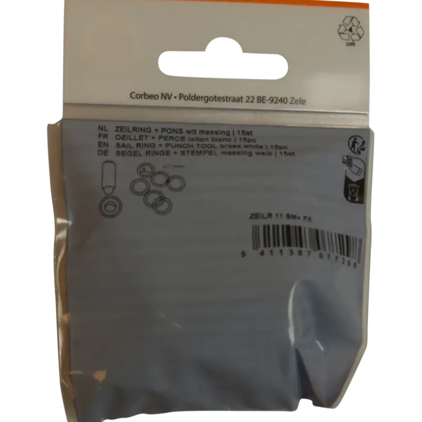 Ledent zeilringset messing 11 mm 15 stuks