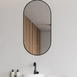 Marho Cerno badkamerspiegel ovaal met verwarming, verlichting dimbaar mat zwart 50 x 100 cm