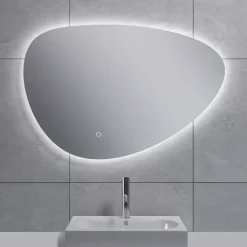 Marho Huevo organische badkamerspiegel met verlichting en verwarming dimbaar Ø 80 cm