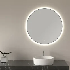 Marho Mavri badkamerspiegel verlichting dimbaar mat zwart Ø 100 cm