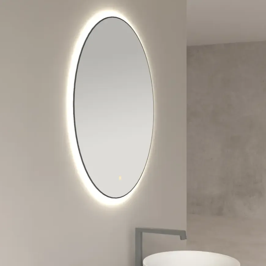 Marho Mavri badkamerspiegel verlichting dimbaar mat zwart Ø 100 cm