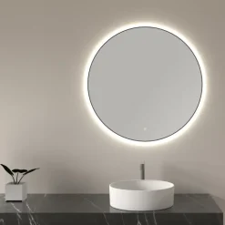 Marho Mavri badkamerspiegel rond verlichting dimbaar mat zwart Ø 80 cm