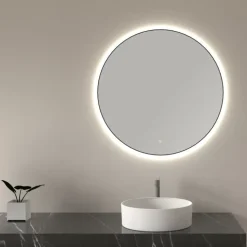 Marho Mavri badkamerspiegel verlichting dimbaar mat zwart Ø 60 cm
