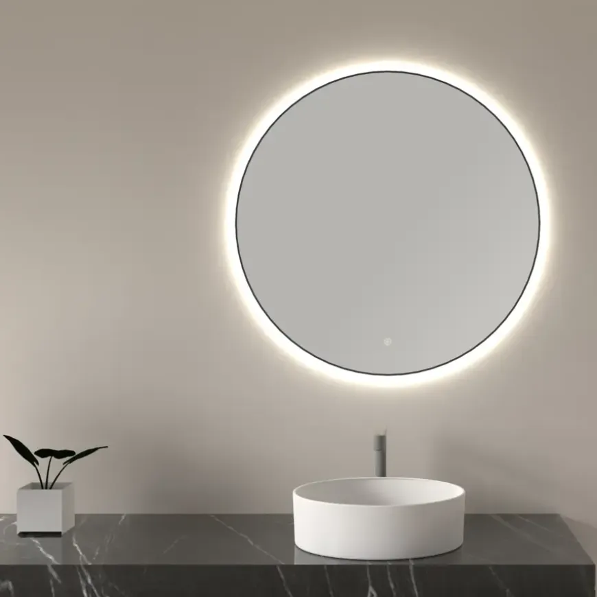 Marho Mavri badkamerspiegel verlichting dimbaar mat zwart Ø 60 cm