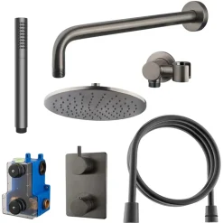 Marho Valdra regendouche set inbouw met thermostaatkraan 25 cm gun metal