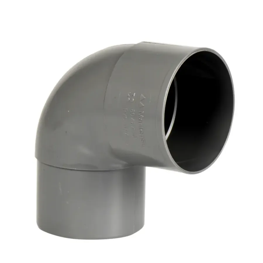 Goten & Regenpijpen > Martens PVC Bocht 90° Grijs Mof/ Verjongd 80 mm