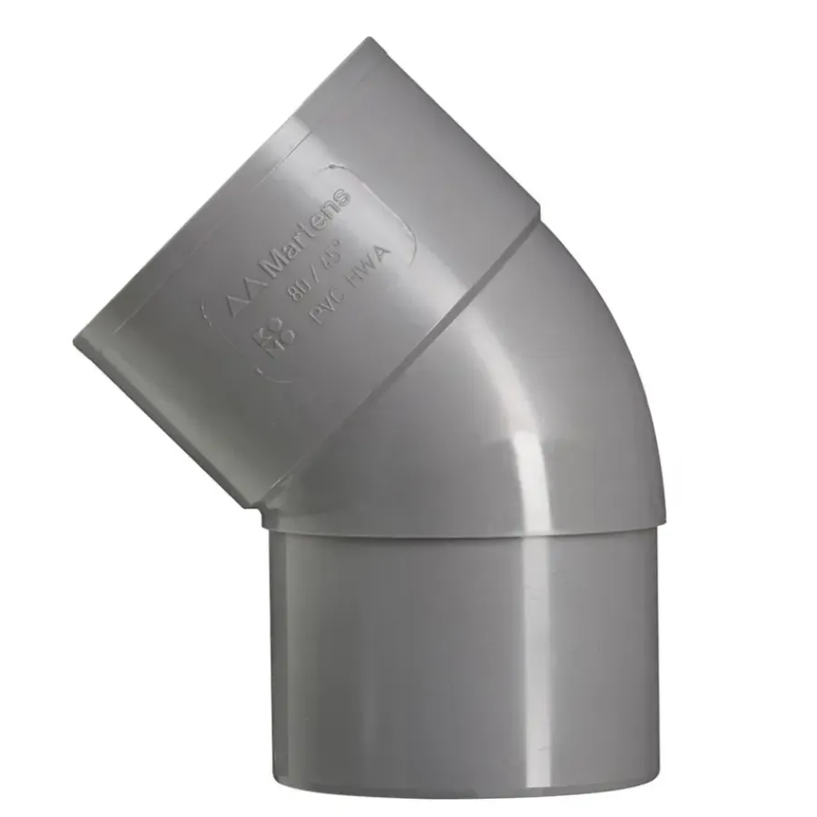 Goten & Regenpijpen > Martens PVC bocht 45° grijs mof/verjongd 70 mm