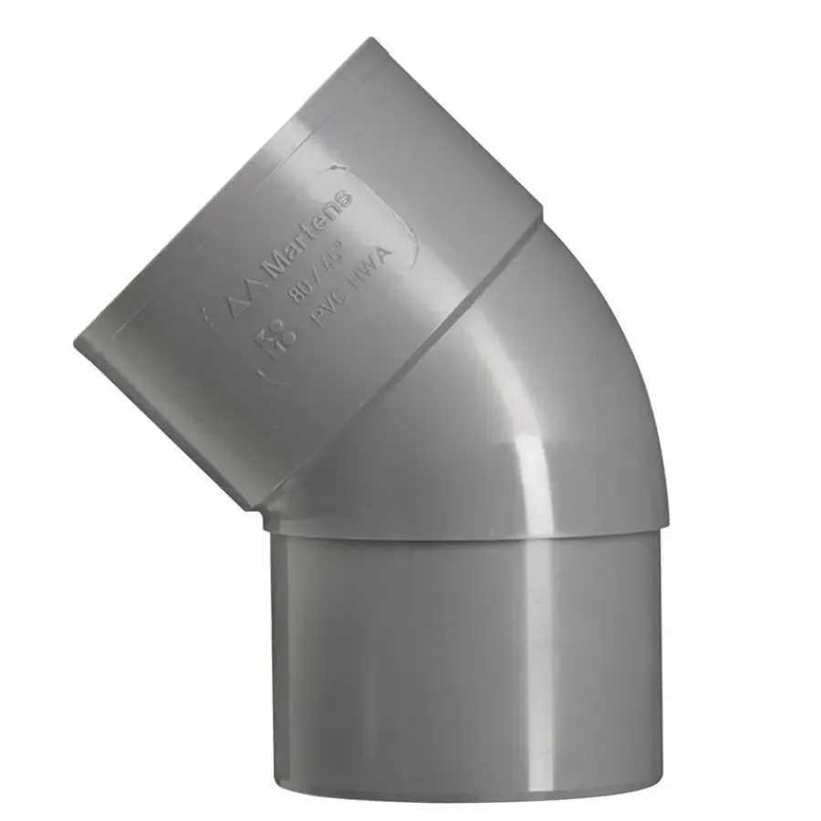 Goten & Regenpijpen > Martens PVC bocht 45° grijs mof/verjongd 60 mm