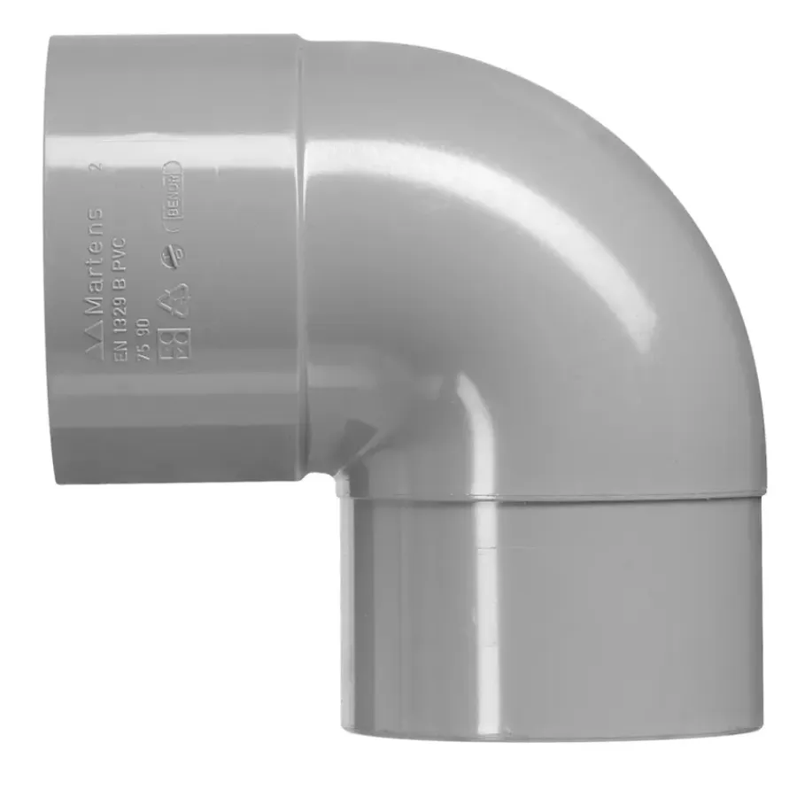 Rioleringsbuizen|Afvoerbuizen & Hulpstukken > Martens PVC bocht 90° grijs 1x mof 40 mm