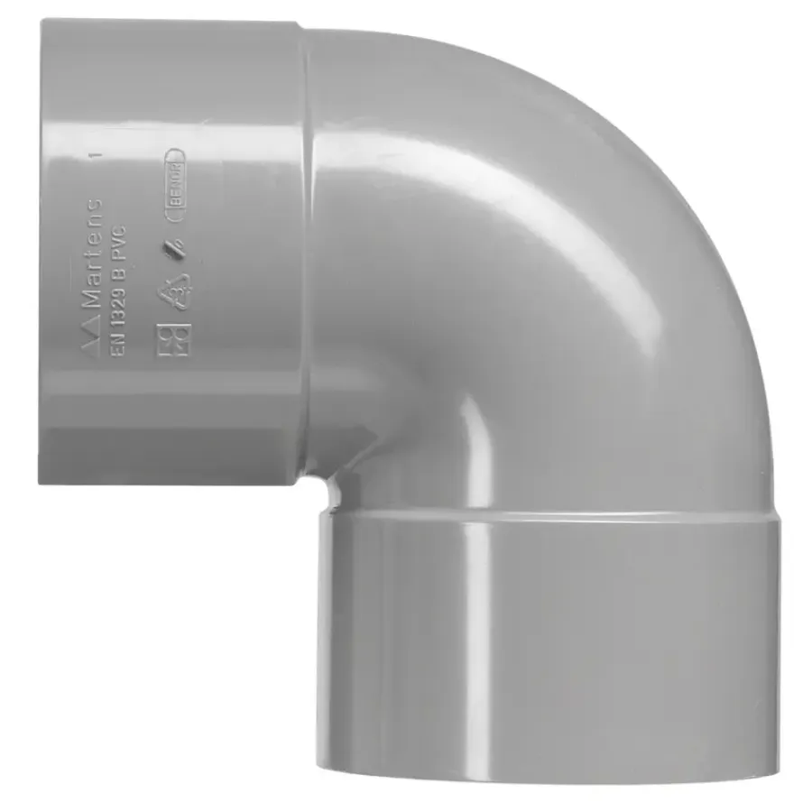 Rioleringsbuizen|Afvoerbuizen & Hulpstukken > Martens PVC bocht 90° grijs 2x mof 50 mm
