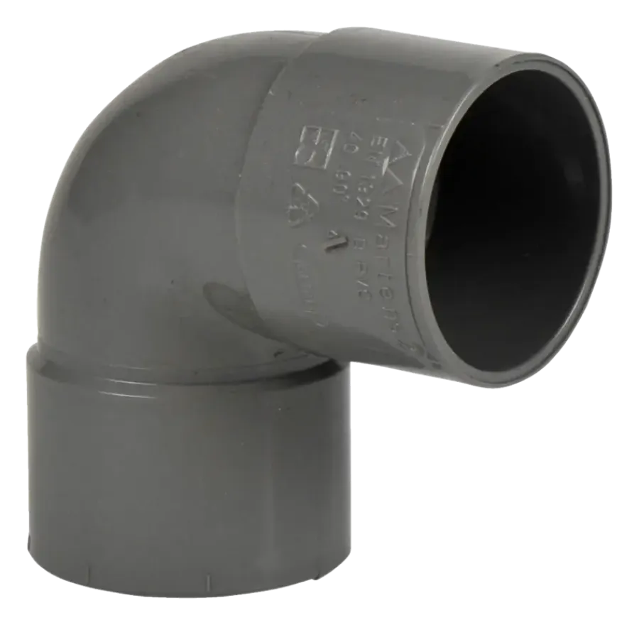 Rioleringsbuizen|Afvoerbuizen & Hulpstukken > Martens PVC bocht 90° grijs 2x mof 40 mm