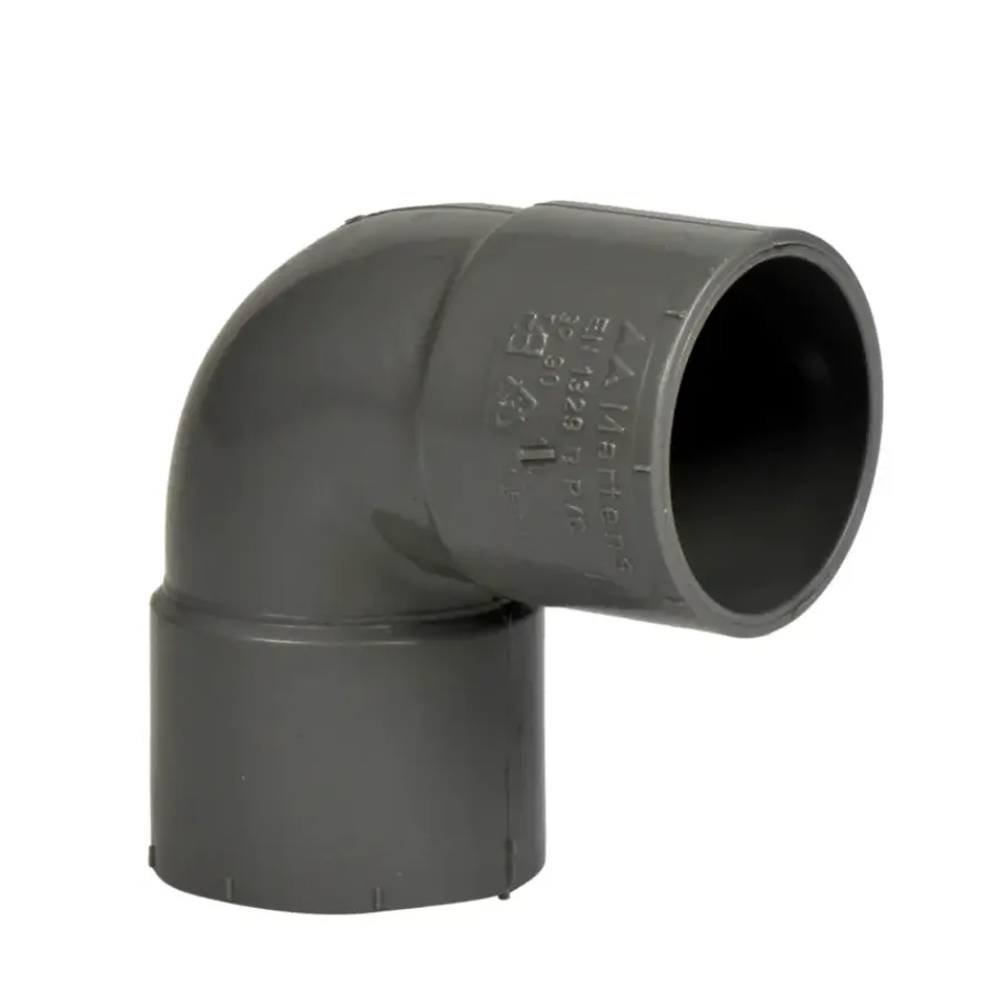 Rioleringsbuizen|Afvoerbuizen & Hulpstukken > Martens PVC bocht 90° grijs 2x mof 32 mm