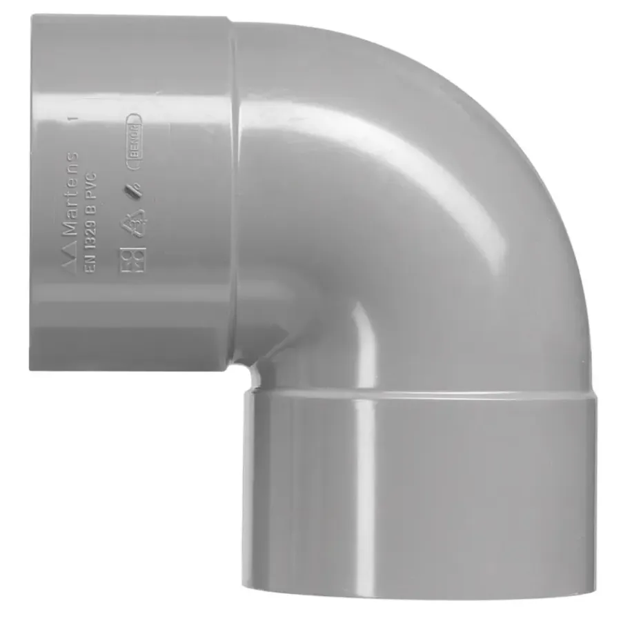 Rioleringsbuizen|Afvoerbuizen & Hulpstukken > Martens PVC bocht 90° grijs 2x mof 125 mm