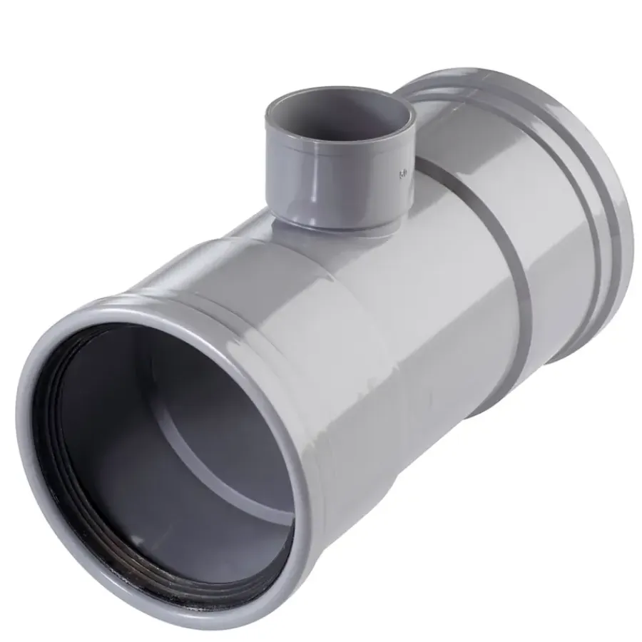 Rioleringsbuizen|Afvoerbuizen & Hulpstukken > Martens T-stuk 90° PVC grijs 2x schuifmof 1x lijmverbinding 110x50x110 mm
