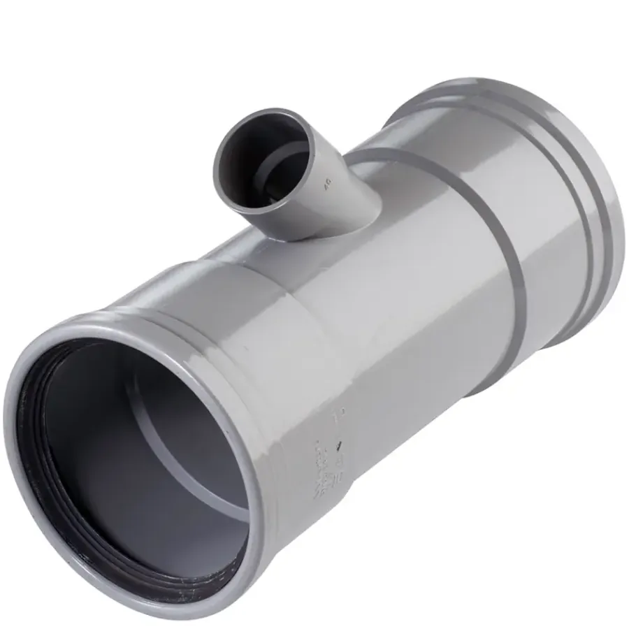 Rioleringsbuizen|Afvoerbuizen & Hulpstukken > Martens T-stuk 45° PVC grijs 2x schuifmof 1x lijmverbinding 110x40x110 mm