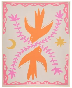 Muurdecoratie vogel oranje FSC Mix - l40xb50xh3cm