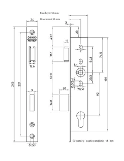 Deursloten|Cilinders > Nemef Smaldeurslot 9603/07 Doorn 35mm PC 92mm