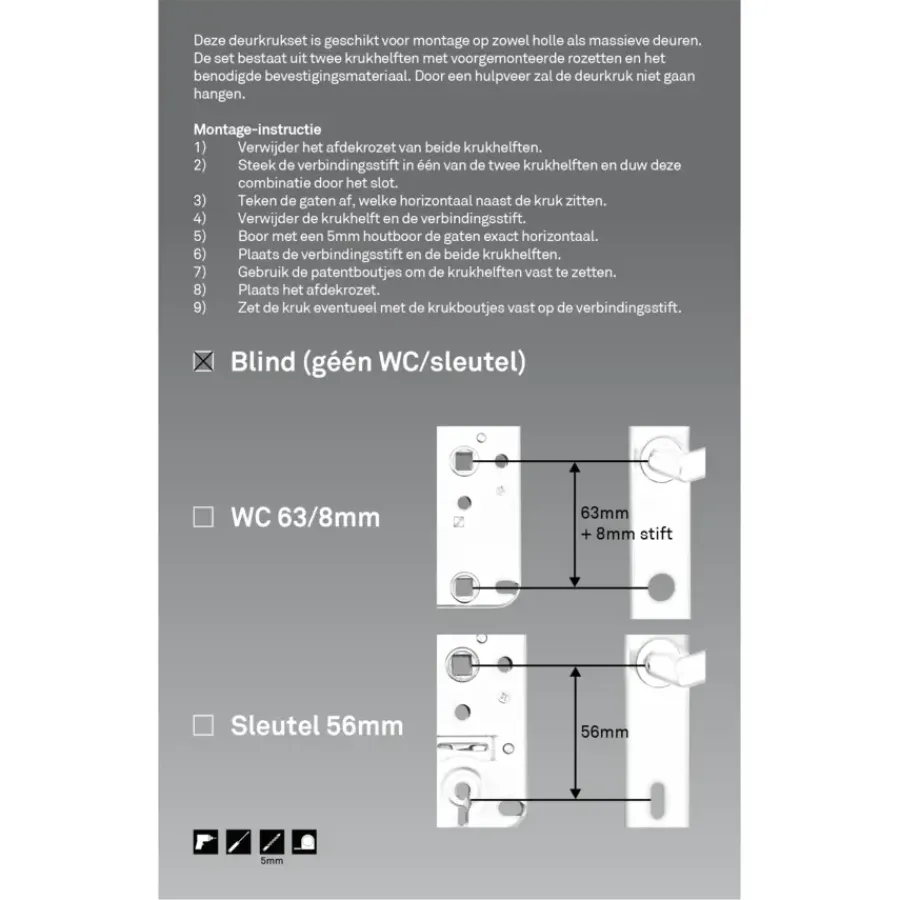 Deurbeslag Binnendeur|Deurklinken > Novidade deurkrukset Wenen recht blind schild zwart RVS