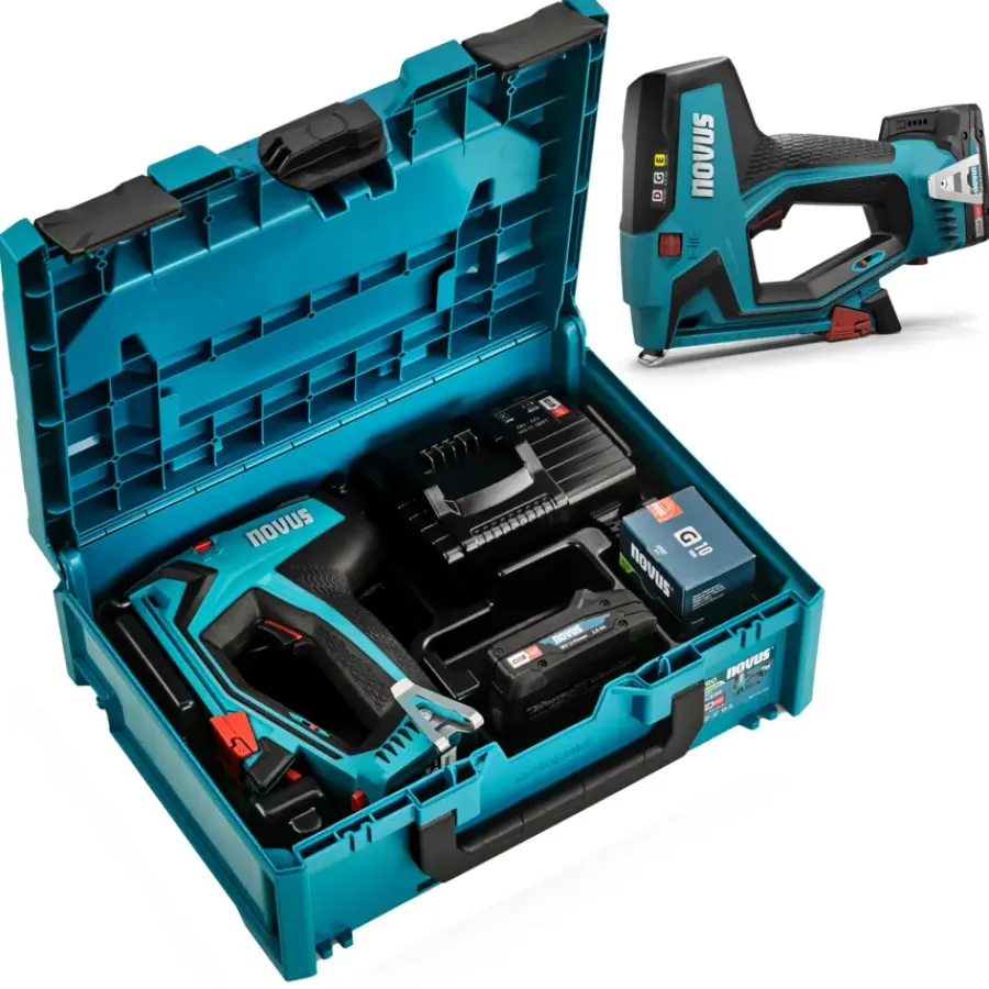 Tackers > Novus 18V tacker J-551 systembox incl. 2.0Ah accu + oplader en draadnieten