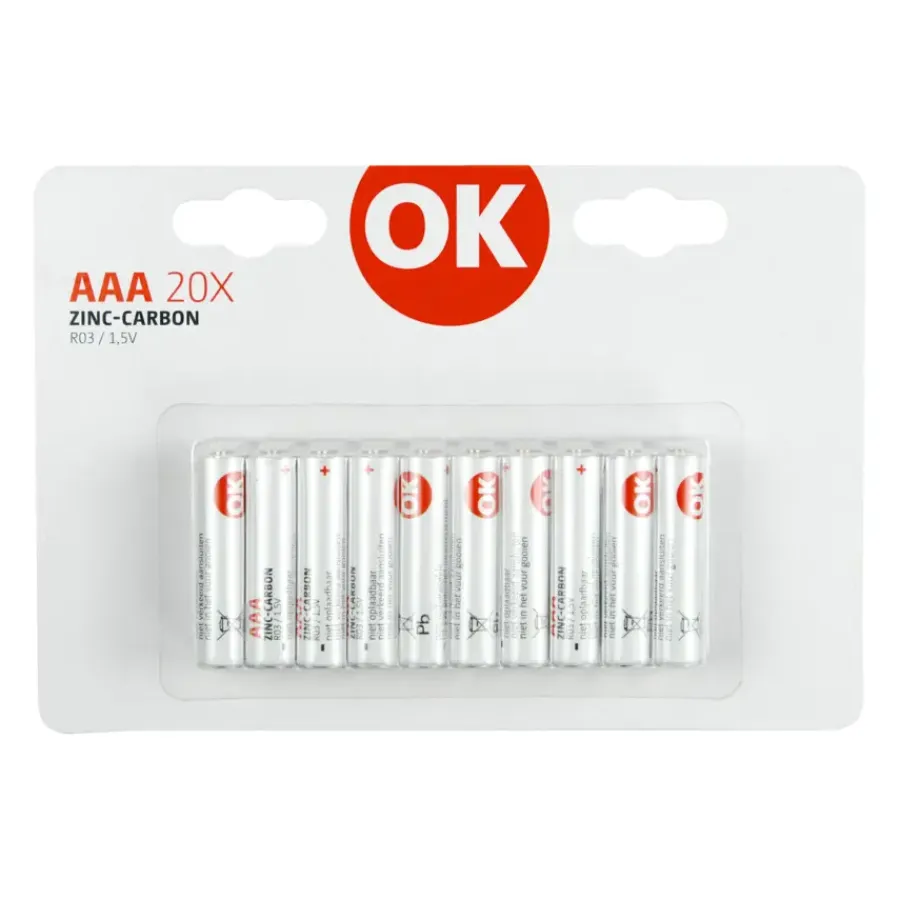 Batterijen > OK Batterij Zinc AAA 20 stuks