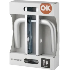Deurbeslag Binnendeur|Deurklinken > OK deurkruk set ovaal schild vrij-bezet sluiting 63/8 mm aluminium