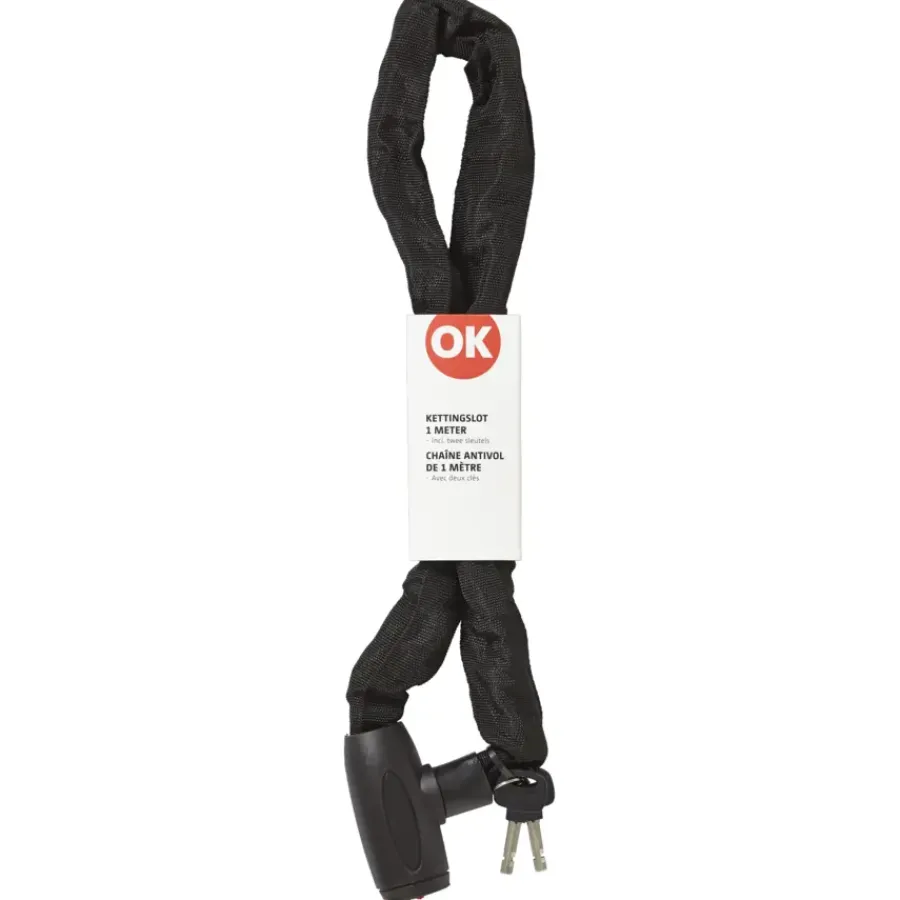 Fietssloten > OK kettingslot met hangslot zwart 90 cm