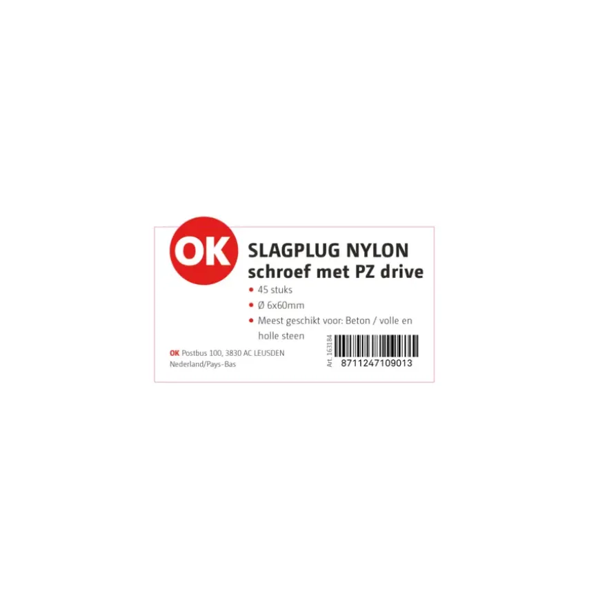 OK slagplug 6x60mm/ 3,7x65mm 45ST