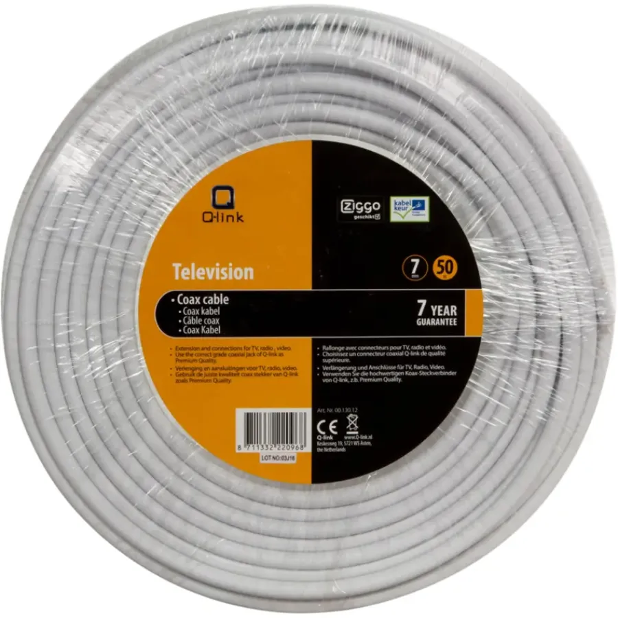 Audio & Video Accessoires > Q-link coax kabel 50 meter wit kabelkeur