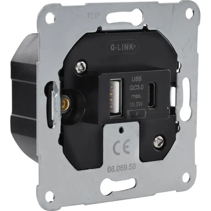 Inbouw Schakelmateriaal|Stopcontacten & Overige Contactdozen > Q-link Inbouw basiselement USB-A + USB-C