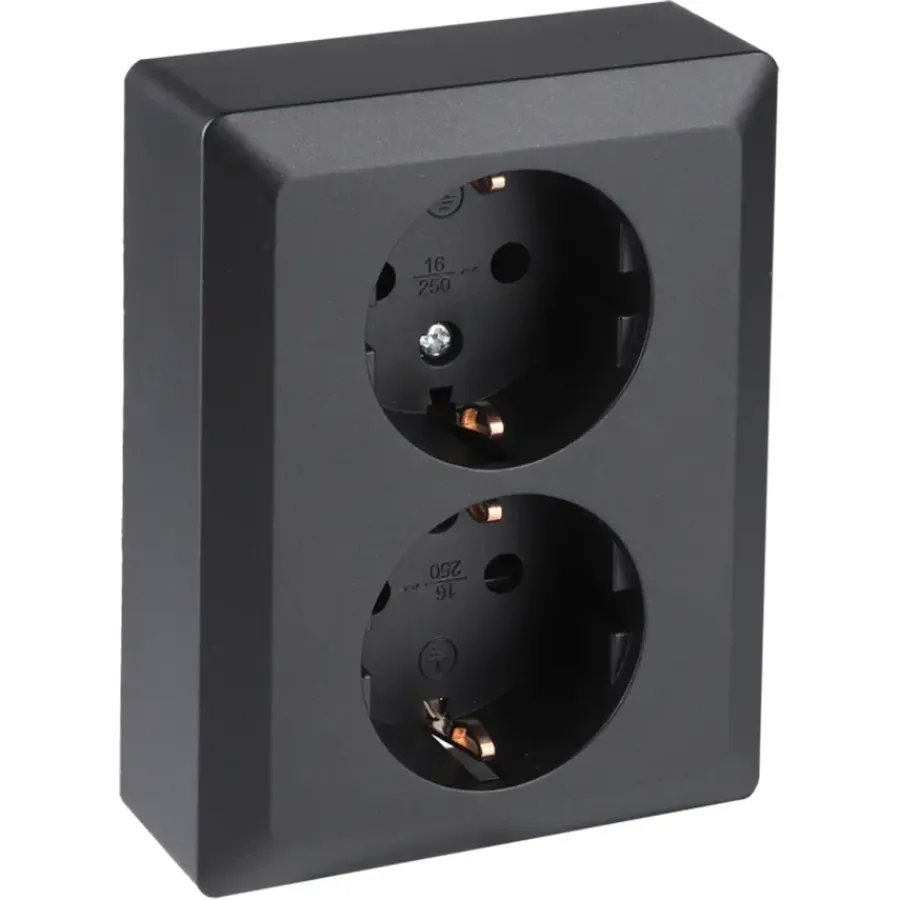 Inbouw Schakelmateriaal|Stopcontacten & Overige Contactdozen > Q-link Inbouw Dubbel Geaard Stopcontact Zwart