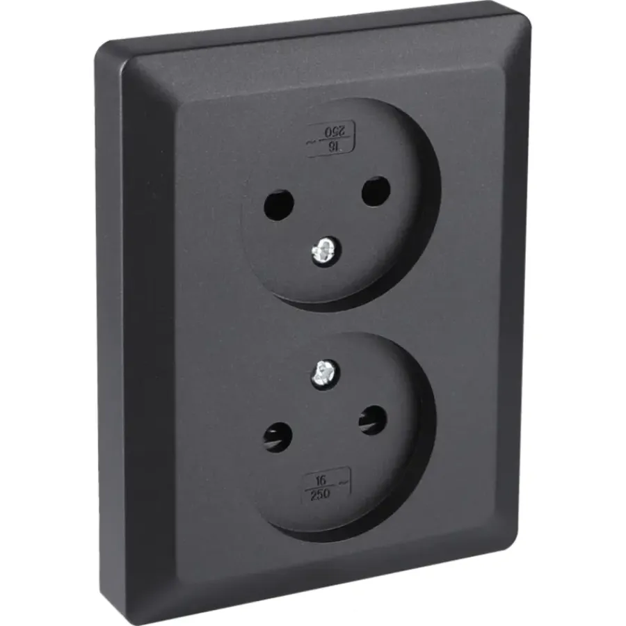 Inbouw Schakelmateriaal|Stopcontacten & Overige Contactdozen > Q-link Inbouw Dubbel Stopcontact Zwart