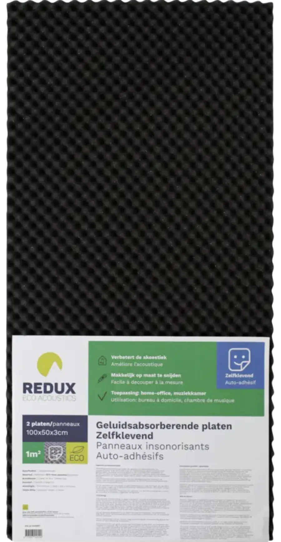 Geluidsisolatie > Redux geluidabsorberende plaat zelfklevend zwart 100 x 50 x 3 cm 2 stuks