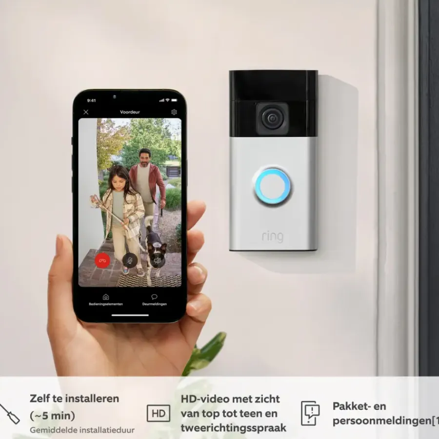 Intercoms & Deurbellen|Elektronische Beveiliging > Ring Video Deurbel Satijn Nikkel