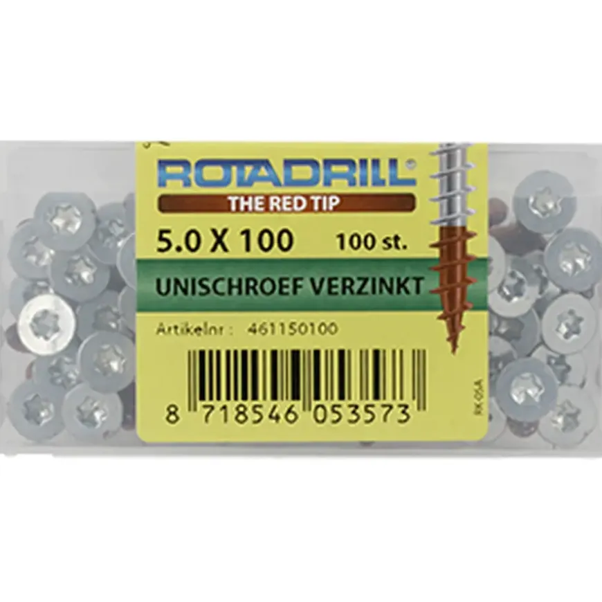 Rotadrill schroef universeel platkop T25 verzinkt 5x100 mm 100 stuks