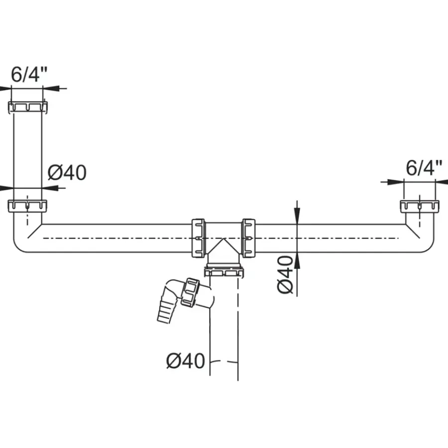 Afvoerbuizen & Hulpstukken > Sanivesk Duploafvoer Ongelijk 6/4x40mm Wit