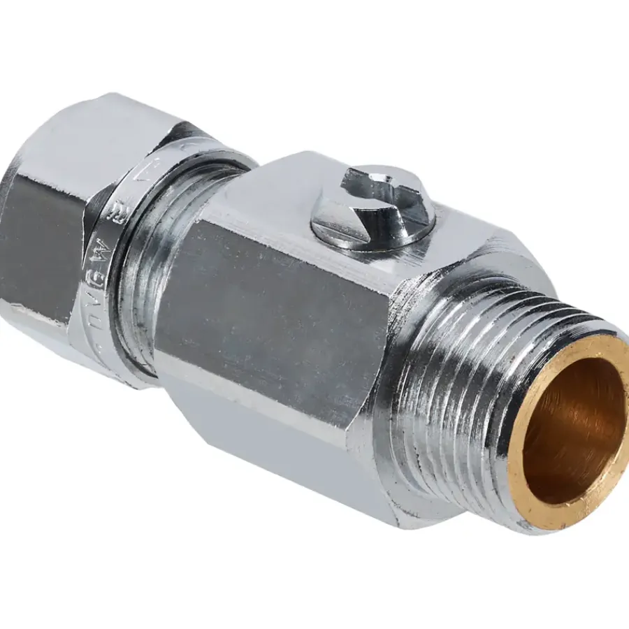 Sanitair Aansluitmateriaal > Sanivesk Kogelkraan Mini Recht Knel 12mmx3/8"M Chroom